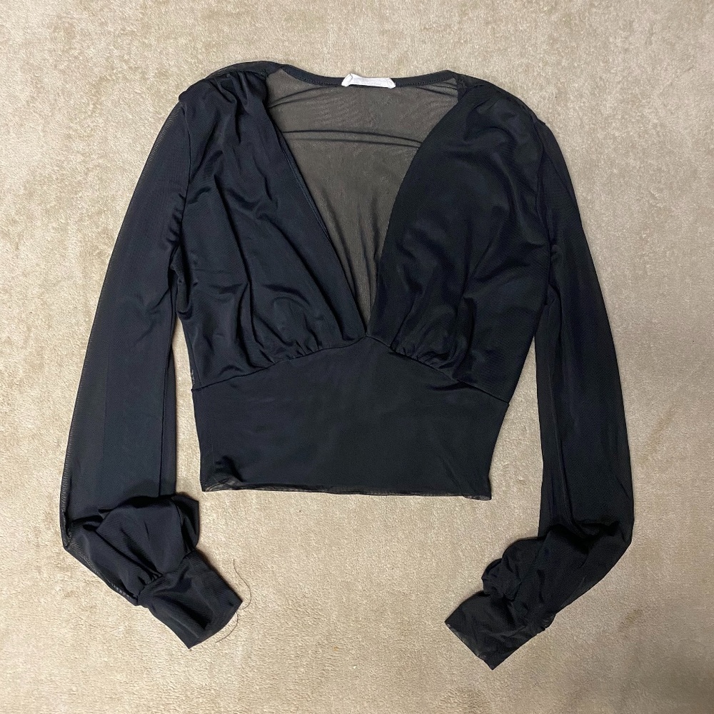 Black silky/mesh Top